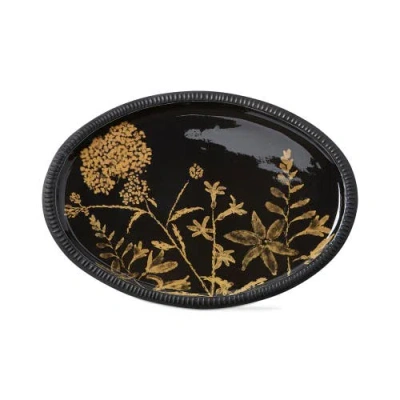 Tag Field Flower Black Gold Decorative Iron Tray For Home