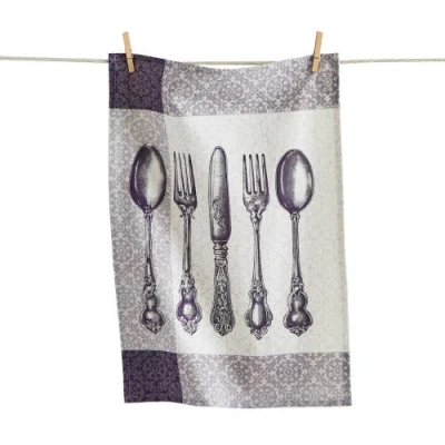 Tag Flatware Bold Artwork Dishtowel Purple Multi Cotton Everyday In Gray