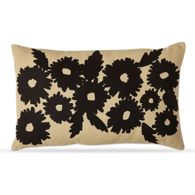 Tag Floral Embroidered Beige Lumbar Pillow 24x16 Cotton Throw Pillow Machine Washable For Everyday U In Multi