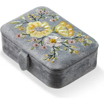 Tag Floral Embroidered Rect Box Blue Multi Velvet Fabric Everyday In Gray