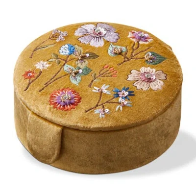 Tag Floral Embroidered Round Box Yellow Multi Velvet Fabric Everyday In Brown