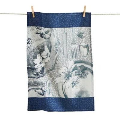 Tag Floral Plate Bold Artwork Dishtowel Blue Multi Cotton Everyday