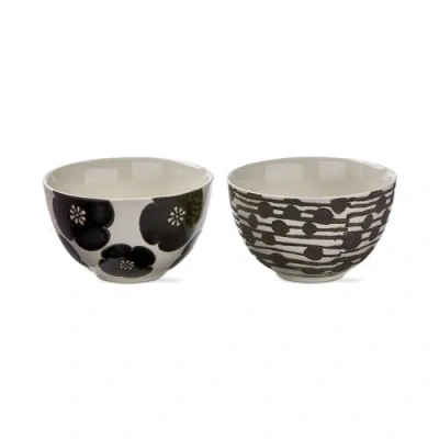Tag Flower Dot Ceramic Snack Bowls Set Of 3 Black Multi