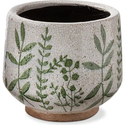 Tag Foliage Printed Glazed Terracotta Footed Planter Large In Multi