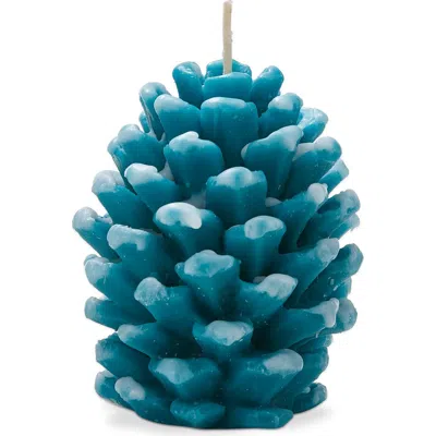 Tag Frosted Pine Cone Turquoise Candle Sculpted Paraffin Wax In Blue