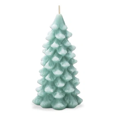 Tag Frosted Pine Tree Aqua Candle Sculpted Christmas Decor In Green