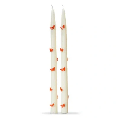 Tag Garden Butterfly Hand Painted Taper Candles In White