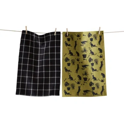 Tag Garden Cat Dishtowel Set Of 2 In Green