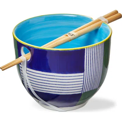Tag Geo Squares Noodle Bowl S/2 Multi Stoneware Everyday In Blue