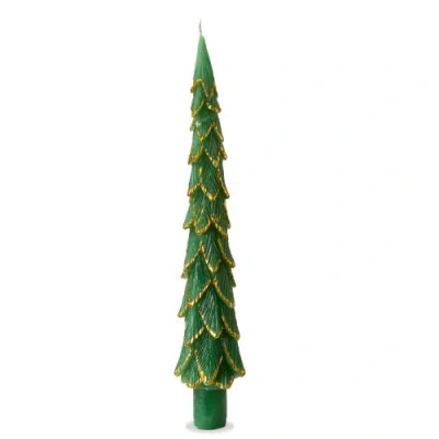 Tag Gilded Pine Tree Taper Candle S/2 Green Green Paraffin Wax Christmas