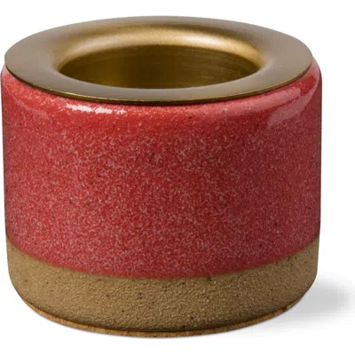 Tag Glazed Tealight Taper Holder Ceramic Candle Holder Rose Design In Brown