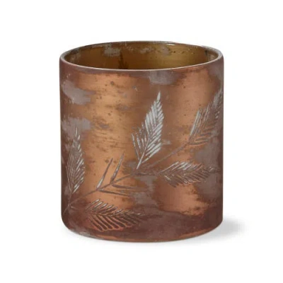 Tag Gold Cut Burnished Leaf Hurricane Candle Holder Elegant Glass