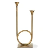 Tag Gold Iron Dual Trumpet Candle Holders For Taper Candles In Gold