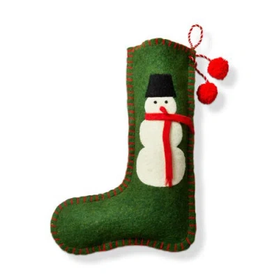 Tag Green Multi Felt Snowman Holiday Stocking Christmas Decor