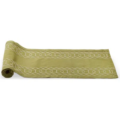 Tag Green Multi Fitz 90" Cotton Embroidered Table Runner 90 X 14.5