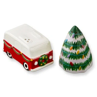 Tag Groovy Salt And Pepper Shaker Set Of 2 Red Ceramic Christmas