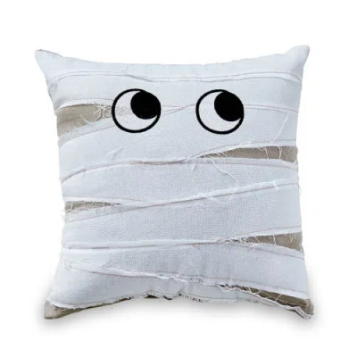 Tag Halloween Mummy Embroidered Pillow White Multi 12x12x3