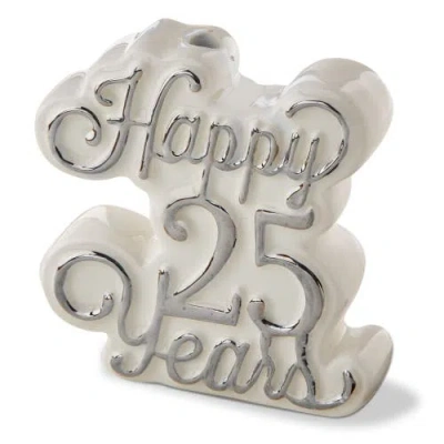 Tag Happy 25 Years Cake Topper Candleholder Silver Earthenware Everyday In Neutral