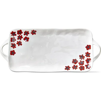 Tag Happy Flower Red Floral Earthenware Platter With Handles In Multi