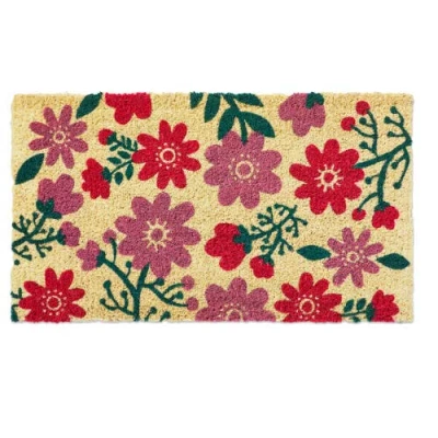 Tag Happy Flowers Pvc Coir Door Mat Multicolor Easy To Clean