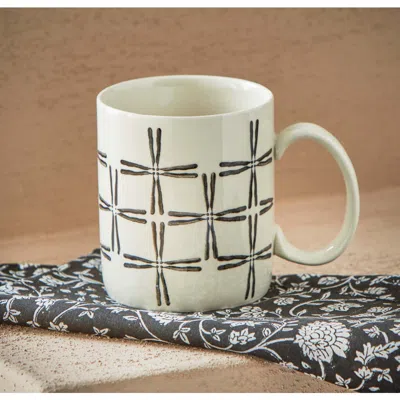 Tag Hashi Black Graphic Print Cream Beige Stoneware Mug 16oz In White