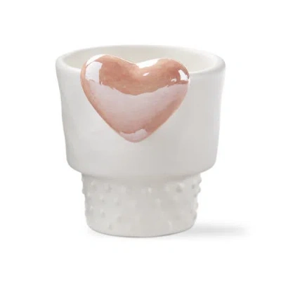 Tag Heart Planter Mini Garden Pot White Multi Stoneware 2.54x2.3x2.76