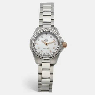 Pre-owned Tag Heuer Aquaracer 18k Rose Gold Stainless Steel Diamond And Mother Of Pearl Women's Wristwatch 30  In White