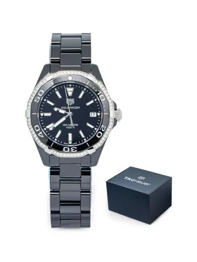 Pre-owned Tag Heuer Aquaracer Diamond 35mm Watch In Black