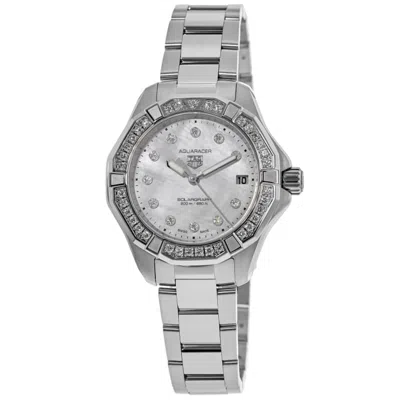 Tag Heuer Aquaracer Professional 200 Solargraph Mother Of Pearl Dial Diamond Bezel Steel Women's Watch Wbp1314 In Multi