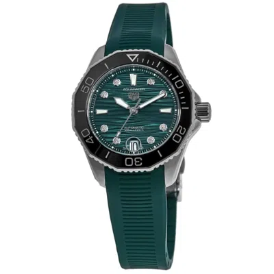 Tag Heuer Aquaracer Professional 300 Date Green Diamond Dial Rubber Strap Women's Watch