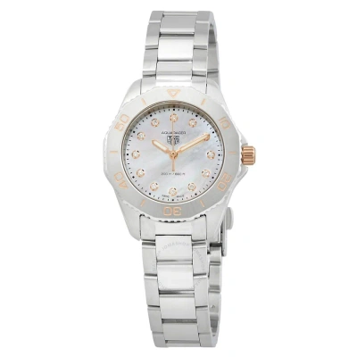 Tag Heuer Aquaracer Quartz Diamond White Mother Of Pearl Dial Ladies Watch Wbp1450.ba0622 In Aqua / Gold Tone / Mother Of Pearl / Rose / Rose Gold Tone / White