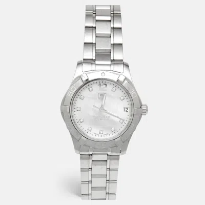 Pre-owned Tag Heuer Aquaracer Waf1312.ba0817 Mother Of Pearl Diamond Stainless Steel Women's Wristwatch 32 Mm In Silver