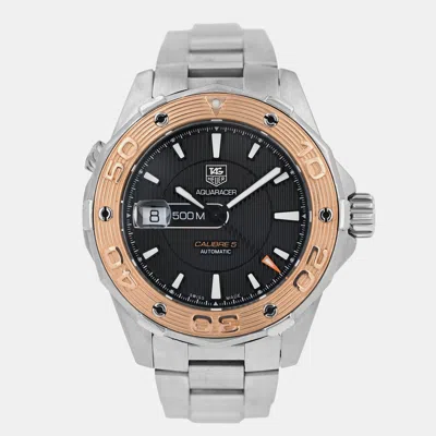 Pre-owned Tag Heuer Aquaracer Waj2150.ba0870 Automatic 18k Rose Gold Stainless Steel Men's Wristwatch 43 Mm In Black