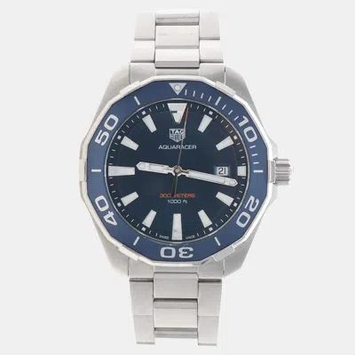 Pre-owned Tag Heuer Aquaracer Way101c Quartz Stainless Steel Men's Wristwatch 44 Mm In Blue