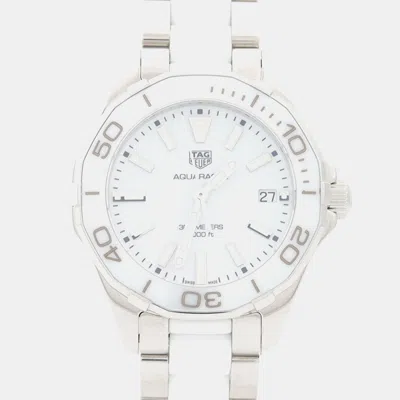Pre-owned Tag Heuer Aquaracer Way131b Quartz Stainless Steel Women's Wristwatch 35 Mm In Silver
