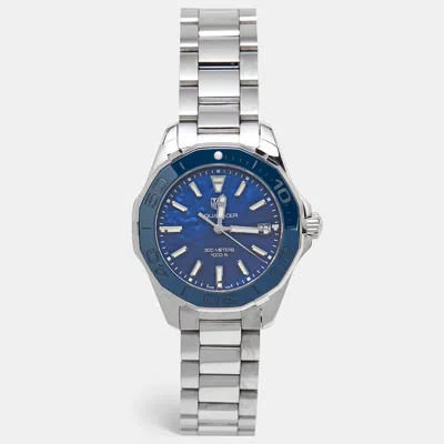 Pre-owned Tag Heuer Aquaracer Way131s.ba0748 Blue Mother Of Pearl Dial Ceramic Stainless Steel Women's Wristwa In Silver