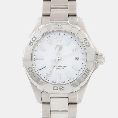 Pre-owned Tag Heuer Aquaracer Wbd1411.ba0741 White Stainless Steel Mother Of Pearl Quartz Women Wristwatch 28mm