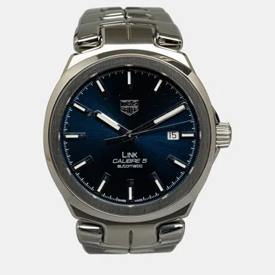 Pre-owned Tag Heuer Automatic Stainless Steel Link Calibre 5 Watch In Blue