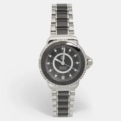Pre-owned Tag Heuer Black Ceramic Stainless Steel Diamond Formula 1 Wau2212.ba0859 Women's Wristwatch 37 Mm