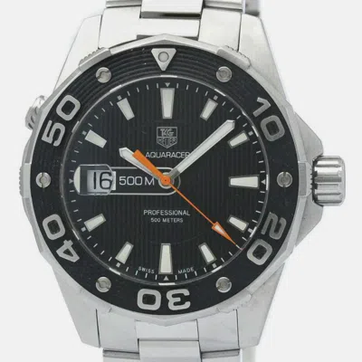 Pre-owned Tag Heuer Black Stainless Steel Aquaracer Waj1110 Quartz Men's Wristwatch 43 Mm
