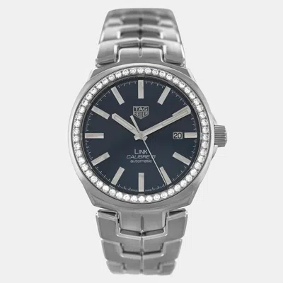Pre-owned Tag Heuer Blue Diamond Stainless Steel Link Wbc2113.ba0603 Automatic Men's Wristwatch 41mm