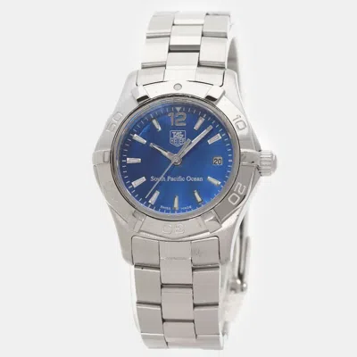 Pre-owned Tag Heuer Blue Stainless Steel Aquaracer Waf141p Quartz Women's Wristwatch 34 Mm