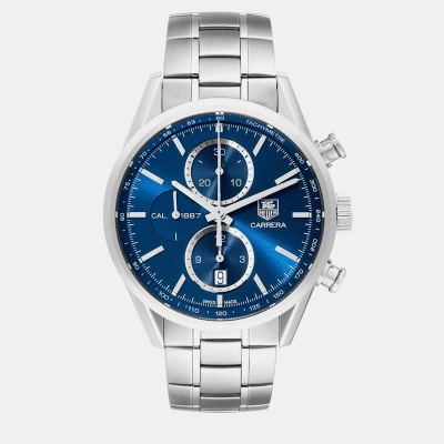 Pre-owned Tag Heuer Blue Stainless Steel Carrera Car2115 Automatic Men's Wristwatch 41 Mm