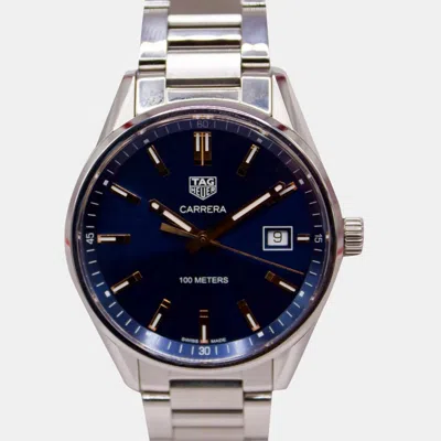 Pre-owned Tag Heuer Blue Stainless Steel Carrera Quartz Women's Wristwatch 39 Mm