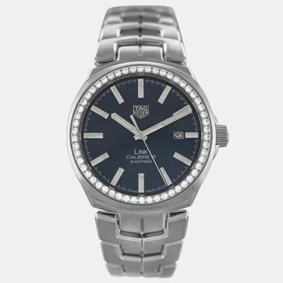 Pre-owned Tag Heuer Blue Stainless Steel Diamond Link Wbc2113.ba0603 Automatic Men's Wristwatch 41 Mm