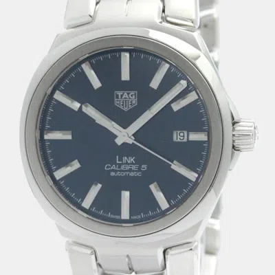 Pre-owned Tag Heuer Blue Stainless Steel Link Wbc2112 Automatic Men's Wristwatch 41 Mm