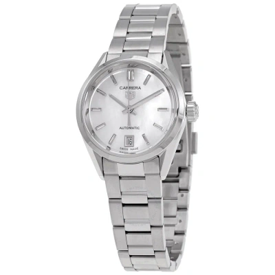 Tag Heuer Carrera Automatic White Mother Of Pearl Dial Ladies Watch Wbn2410-ba0621 In Metallic
