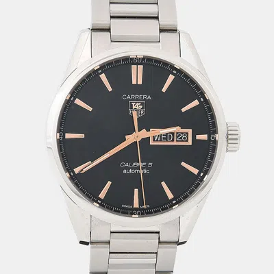 Pre-owned Tag Heuer Carrera Calibre 5 War201c-1 Black Stainless Steel Automatic Men's Watches 41mm