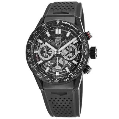 Tag Heuer Carrera Calibre Heuer 02 Automatic Skeleton Chronograph Carbon Fiber Rubber Strap Men's Watch Cbg201 In Multi