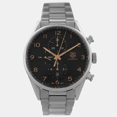 Pre-owned Tag Heuer Carrera Car2014 Automatic Black Stainless Steel Men's Wristwatch 43 Mm In Silver